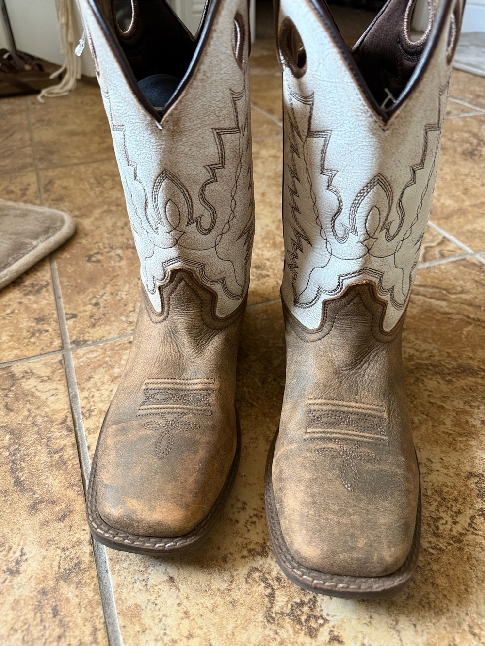 Kids Two-Tone Brown and White Western Cowboy Boots